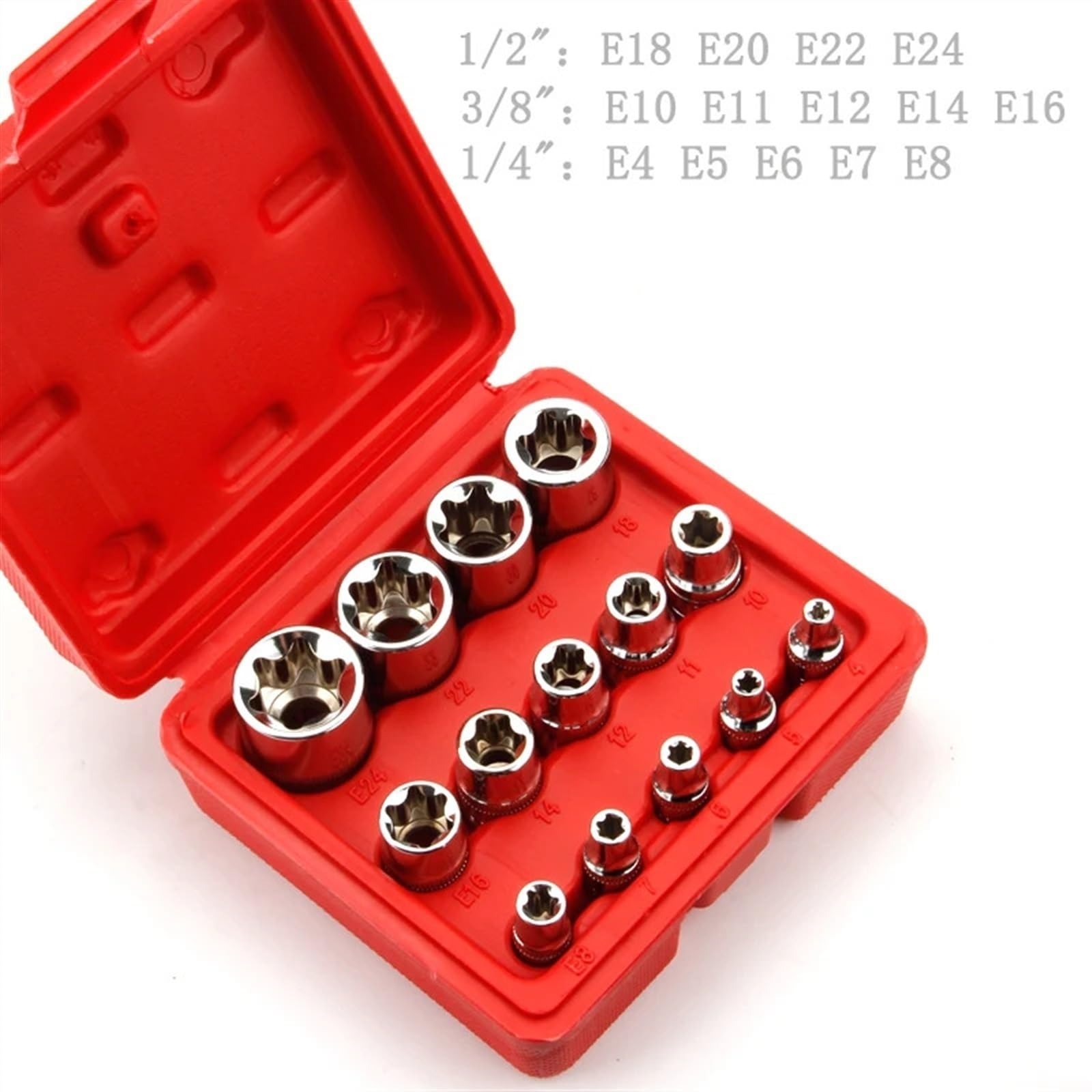 14 Szt. E-Torx Star Żeński Zestaw Gniazd Bitowych 1/2 "3/8" 1/4" Napęd E4 - E24 Narzędzie Do Naprawy Zestaw Narzędzi Ręcznych