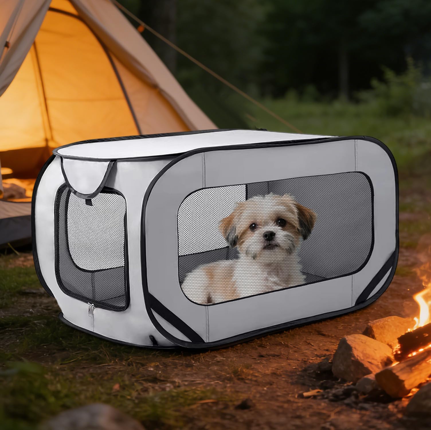 Trasportino pieghevole per cani, 94 x 53 x 53 cm, pieghevole, per gatti e cani, fino a 25 kg, per il trasporto di animali domestici in viaggio e a casa (grigio)