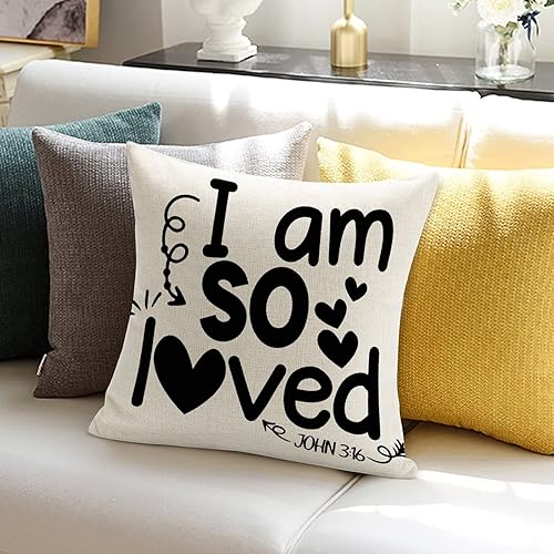 Miniatura 4 de Funda de almohada con texto en inglés I Am So Loved para el día de San Valentín romántica boda compromiso decoración rústica decoración del hogar