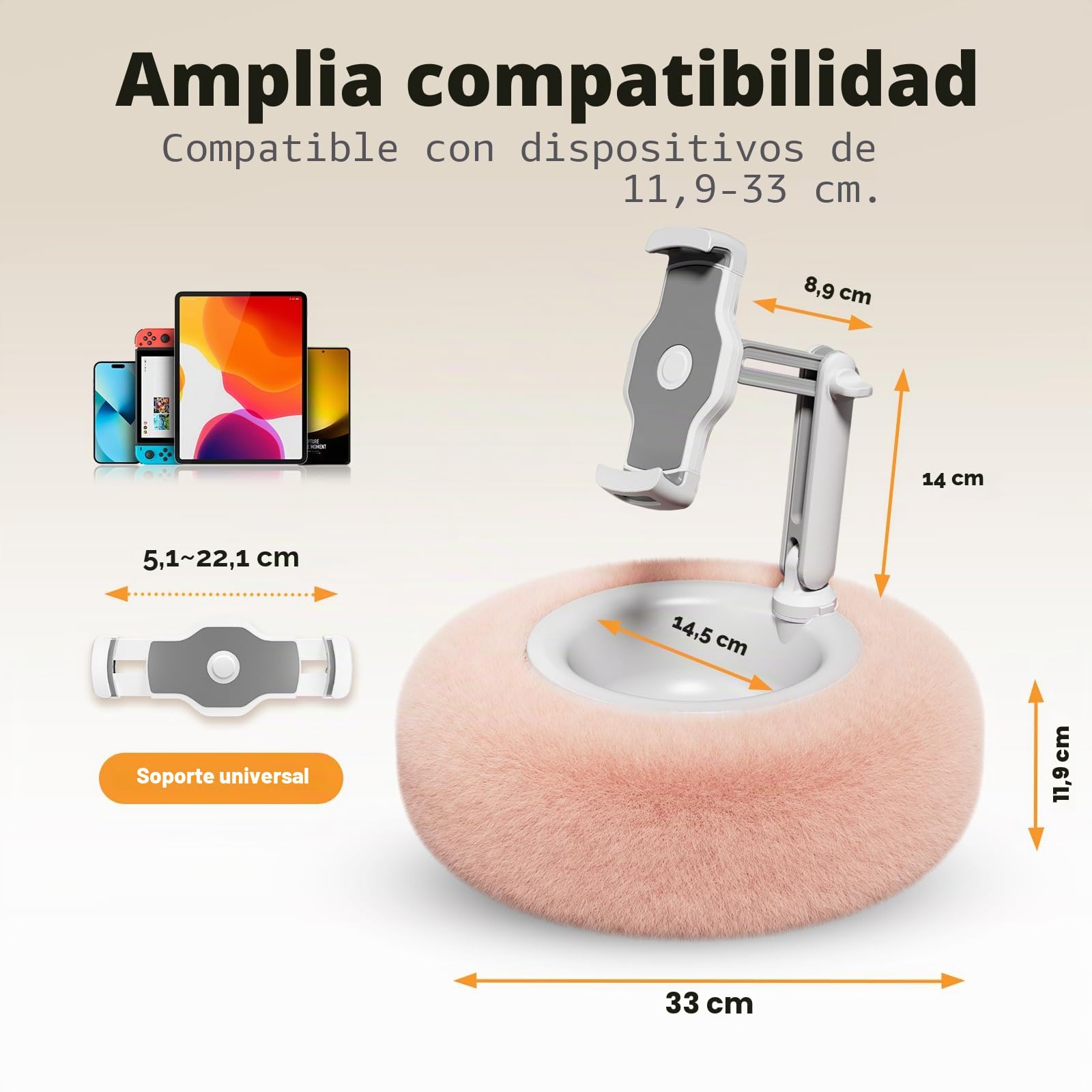 SupeDesk Soporte de tableta para cama/sofá, almohada para tableta, cuenco de aperitivos/almacenamiento, altura ajustable para teléfono