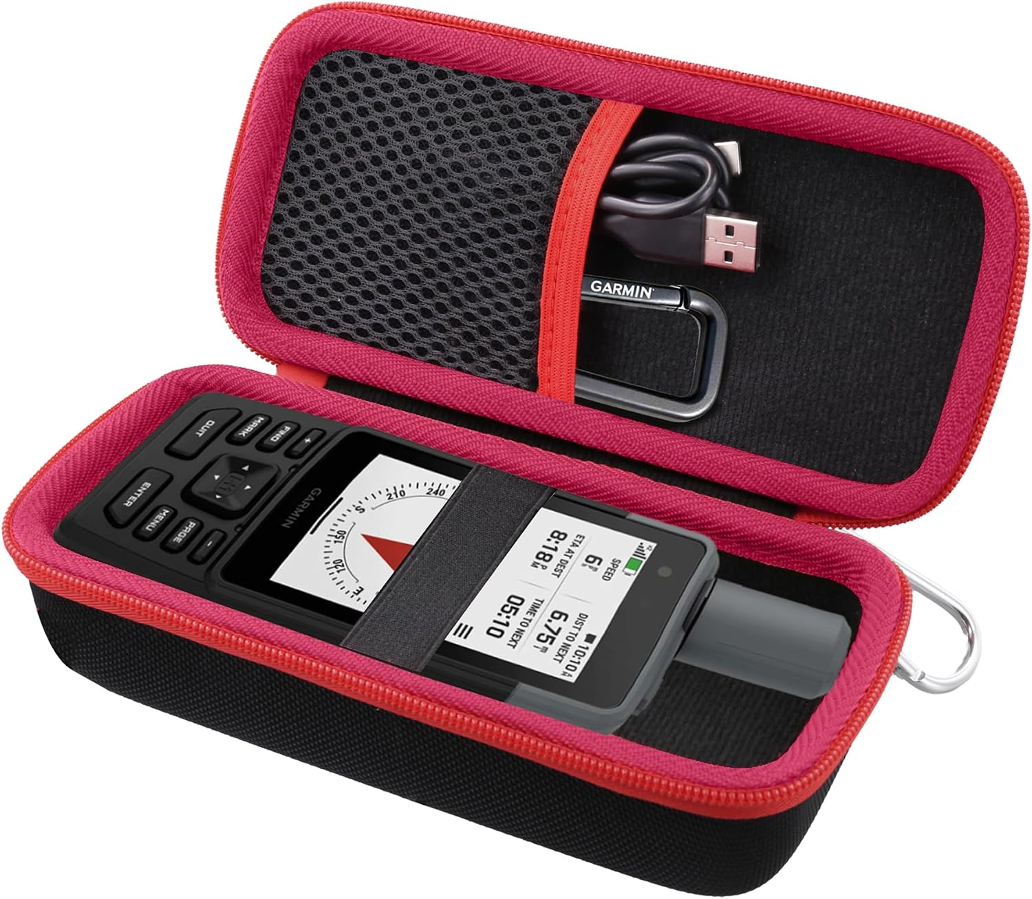 Protective Carrying Case for Garmin GPSMAP H1/ H1i Plus Premium GPS Handheld Navigator, Black Case + Red Zipper