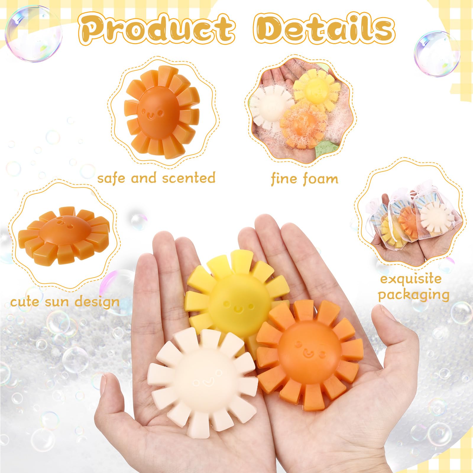 Leelosp 90 Sets mit Aufschrift "Here Comes the Son" für Babypartys, Sonnenscheinseifen, Sonne, handgefertigte Duftseife mit Dankeskarten und Organza-Beuteln für Gäste, Babyparty, Party, Spiel, Preis