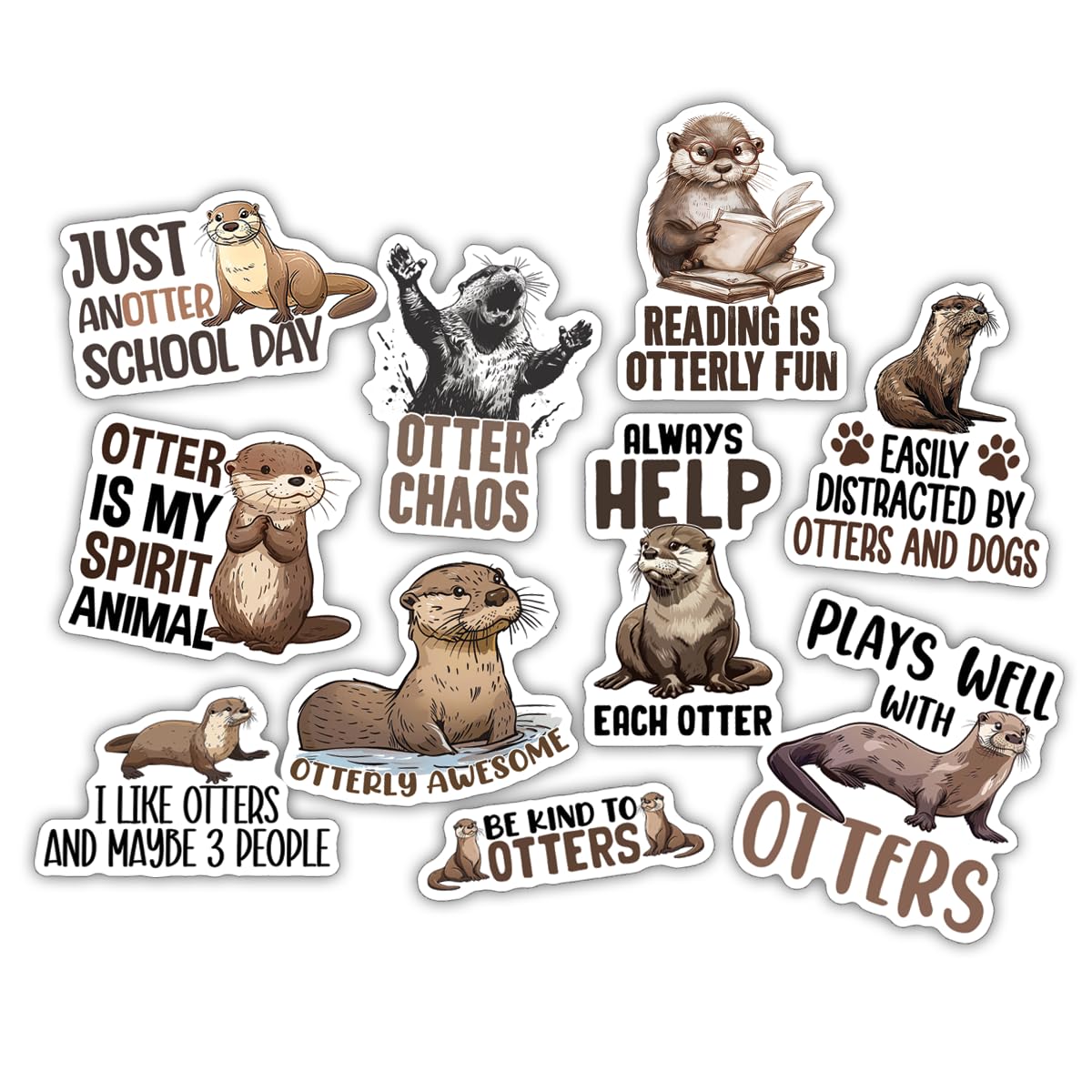 10pcs Otter Sticker Sheet, Cute Vinyl Decals for Otter Lovers, Nature Fans, Animal Enthusiasts, Waterproof, UV-Resistant, for Laptop, Water Bottle,