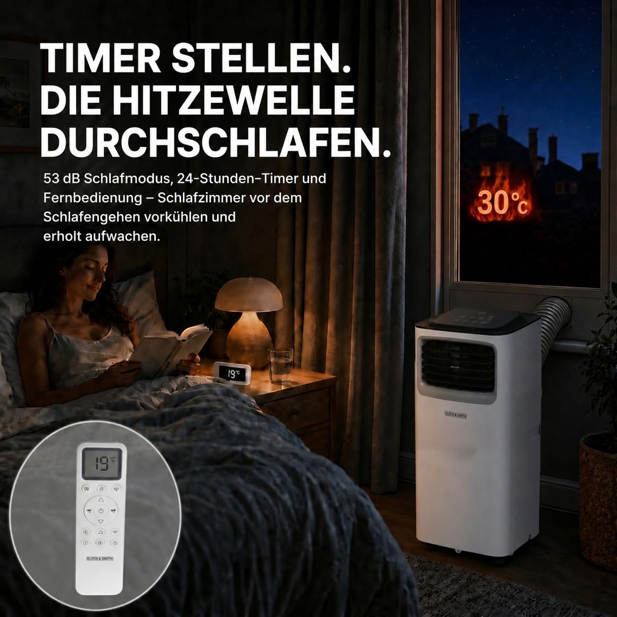 Olsen & Smith 7000 BTU Mobile Klimaanlage & Luftentfeuchter - 3-in-1 Klimagerät mit Abluftschlauch für kleine Räume, Schiebefenster-Adapter, 24h-Timer & Fernbedienung - Leise Mini Klimaanlage, Weiß