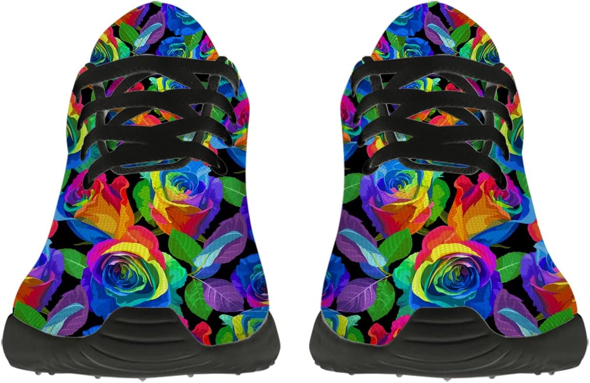 Rose Floral Print Shoes Women Running Sneakers Fashion Sport Tennis Golf Gym Shoes Gifts for Female Friends