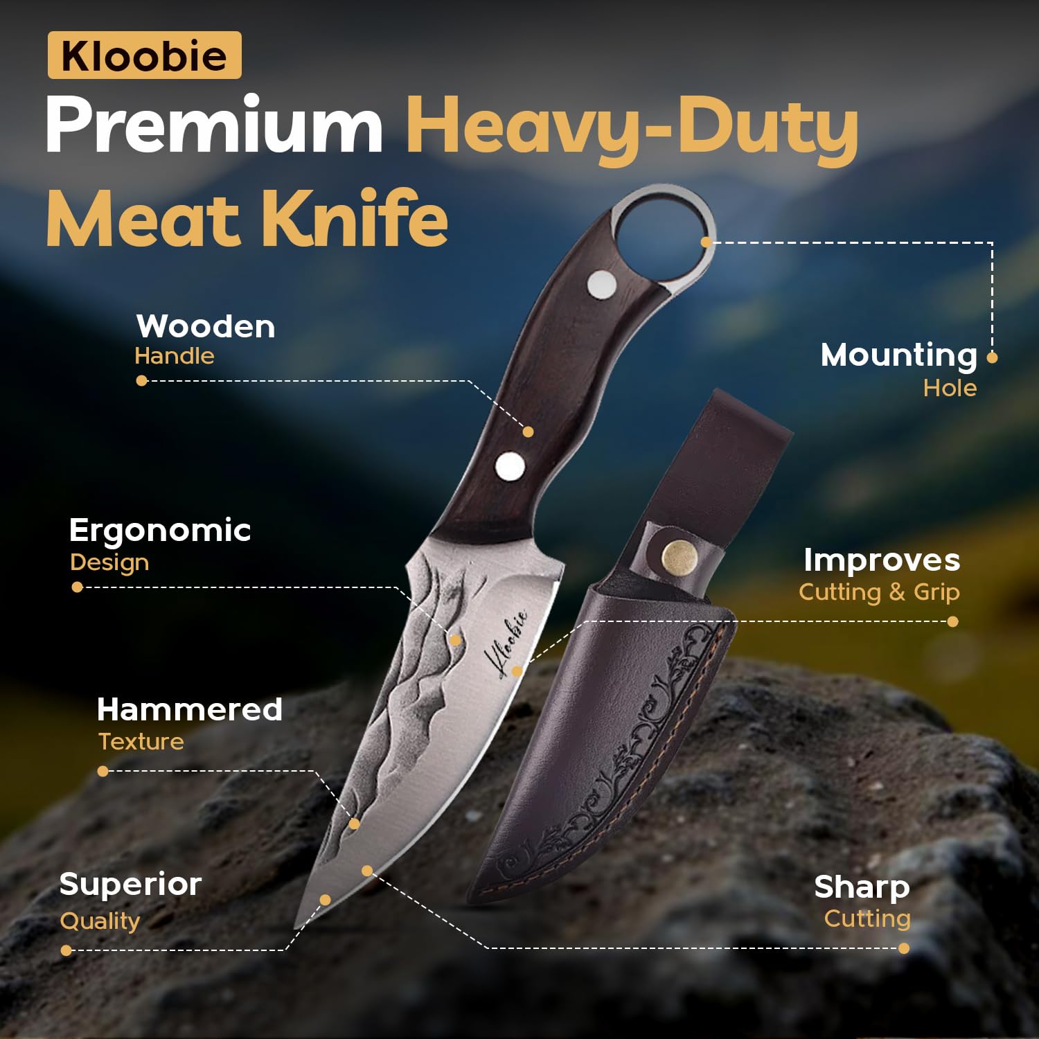 KLOOBIE Premium Everyday Carry Knife, Fixed Blade Hunting Knife with Sheath Razor Sharp for Camping Survival and Outdoor Use Horizontal Carry and Tactical Gear Pocket Knife for Men Dark Brown