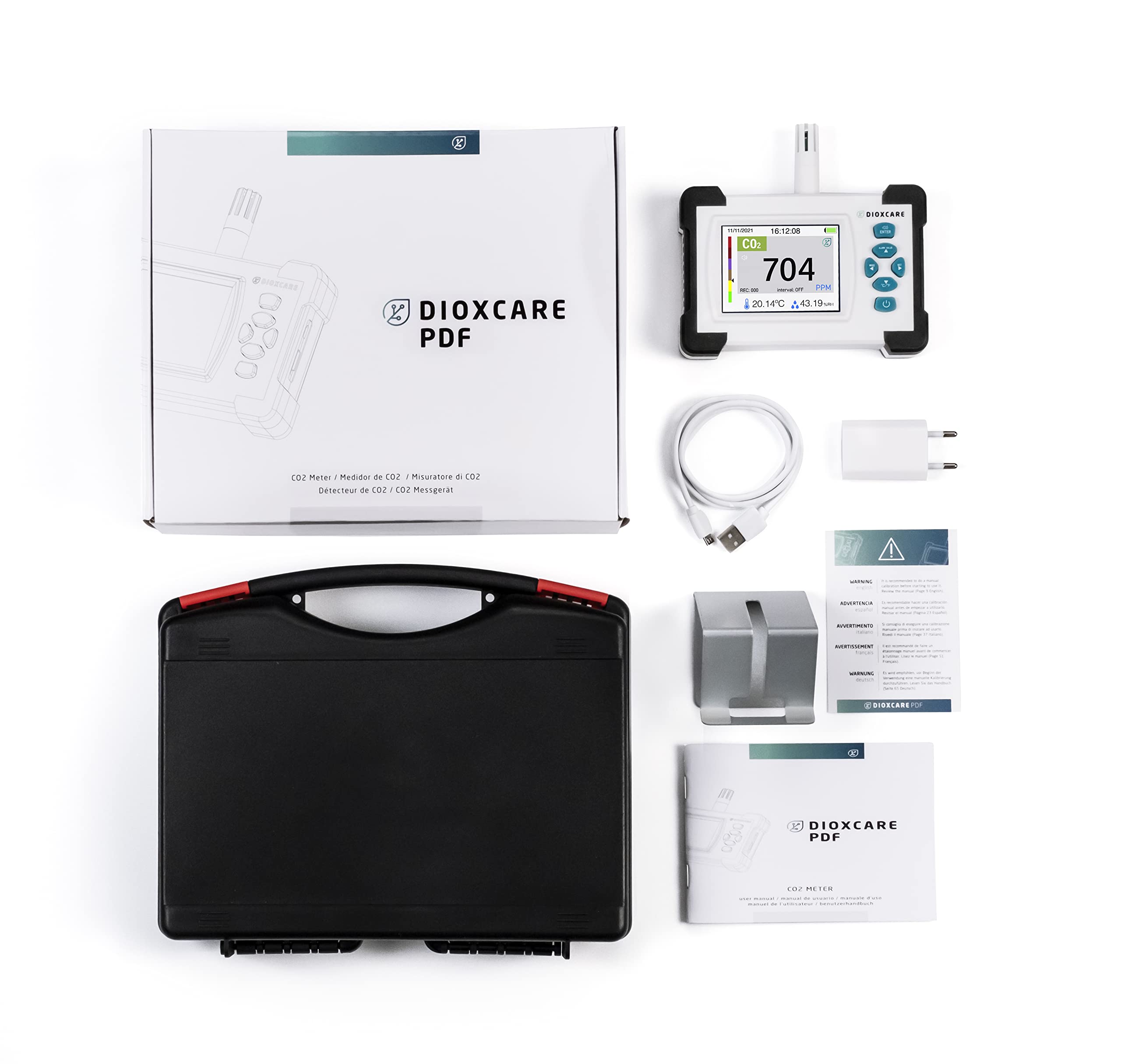 DX700 PDF, Medidor de CO2, Sensor NDIR Senseair S8 de Alta precisión con envío de Datos PDF al Ordenador, Detector de CO2, Temperatura y Humedad Homologado【Nueva Batería Mejorada 3000mAh】