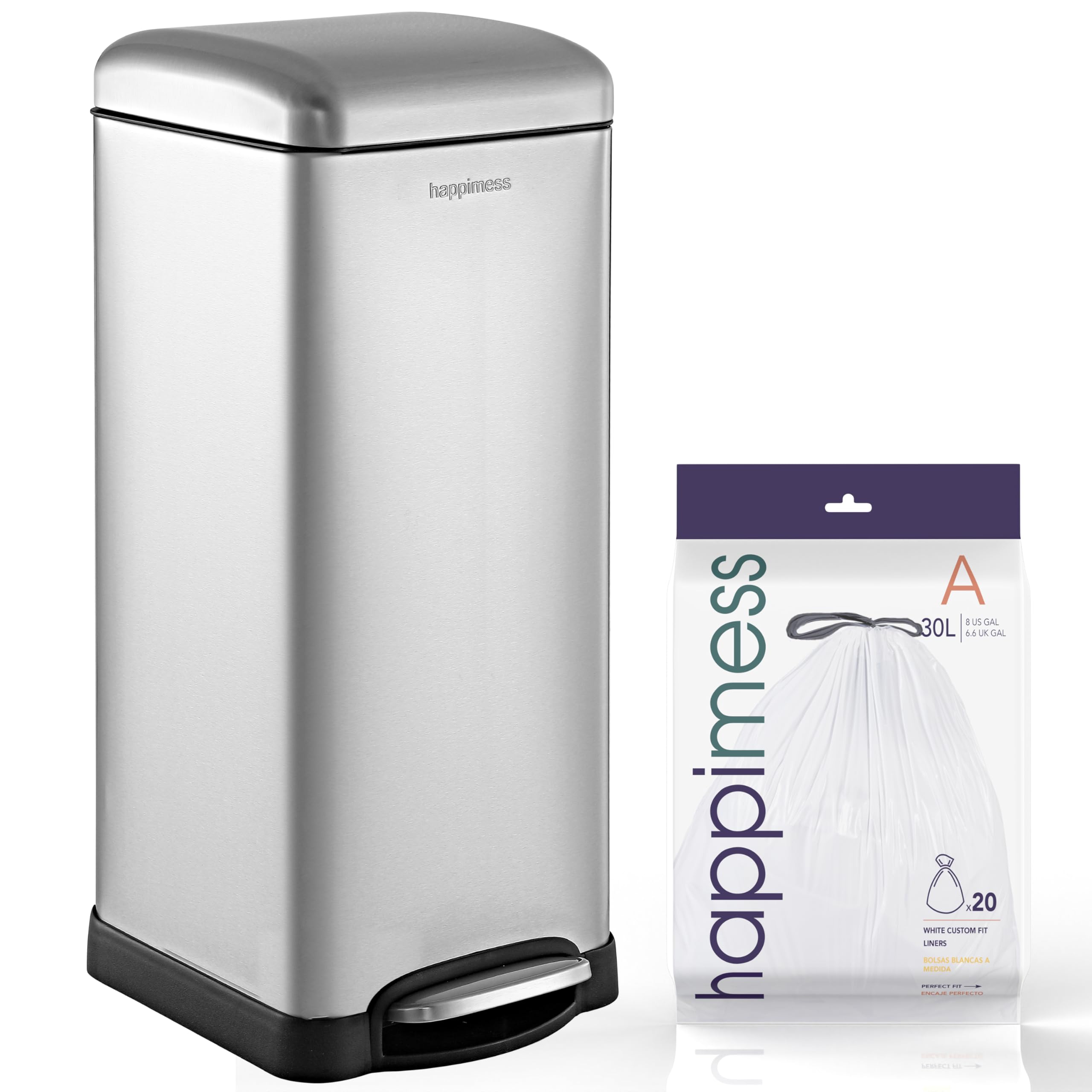 happimess HPM1007D Betty Retro 8-Gallon Step-Open Trash Can, Modern, Minimalistic, Soft Close, No Slamming, Kitchen, Laundry Room, Office, 8 Gallons, Chrome