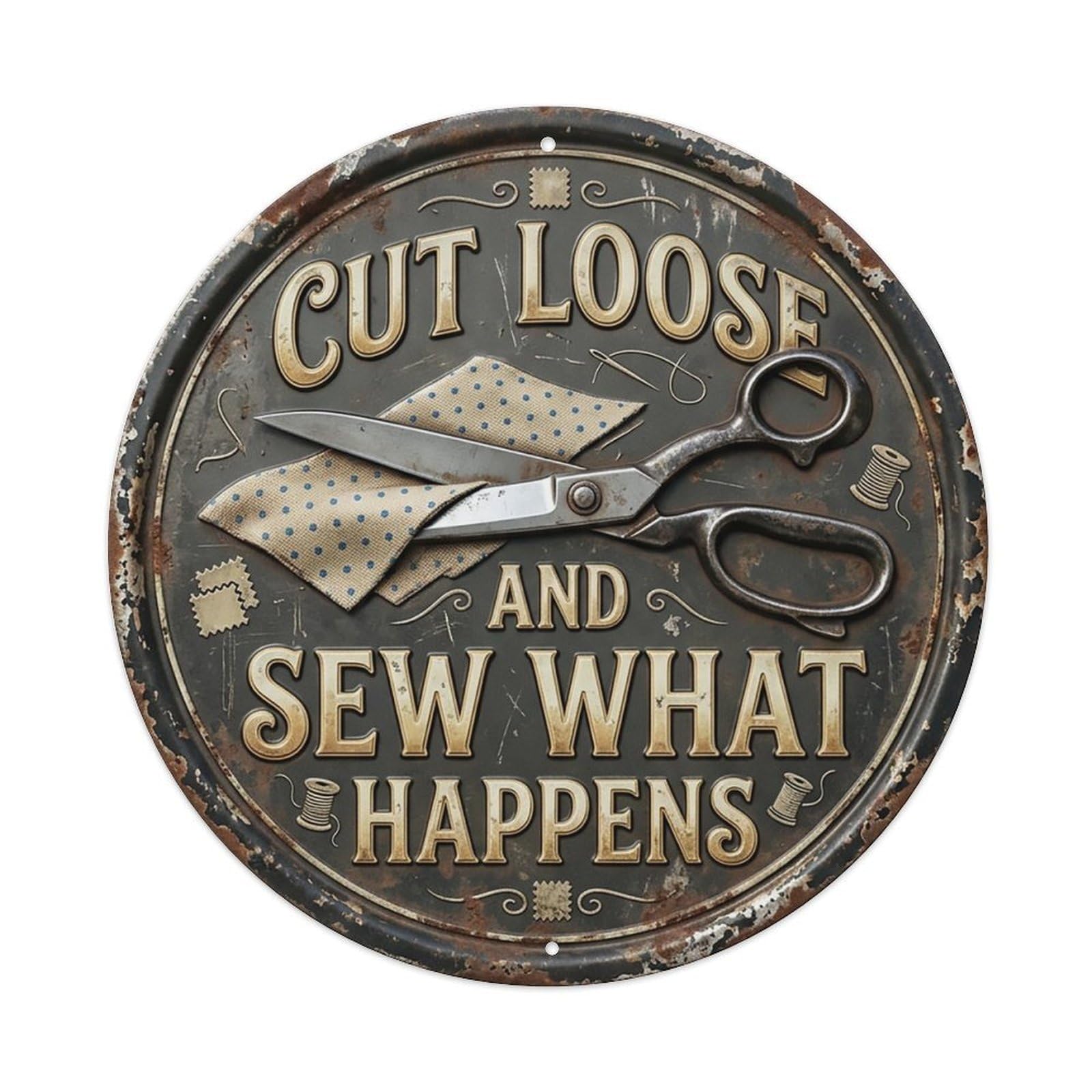 Scissors Fabric Cut Craftroom Metal Tin Sign