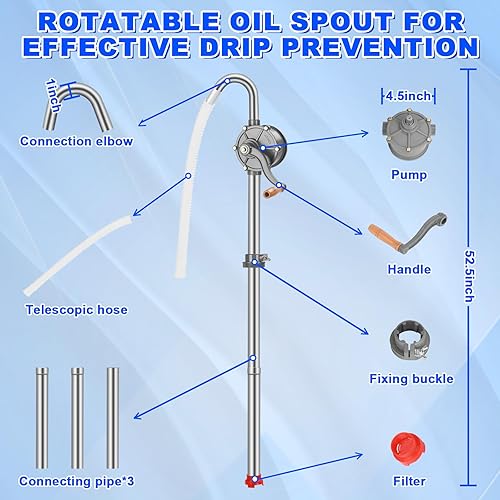 Miniatura 3 de Bomba de tambor de 55 galones  Bomba manual de transferencia de mano rotativa, toda de aluminio, para barriles de 5-55 galones - Aceite, diésel,