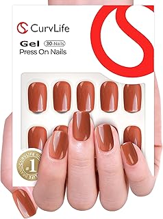 Curvlife Press On Nails – 30PCS Full Cover False Natural Fit Soft Gel Fake Nails Tips, Easy to Apply at Home Glue On False Nails Kit (Orange Red Solid, Short)