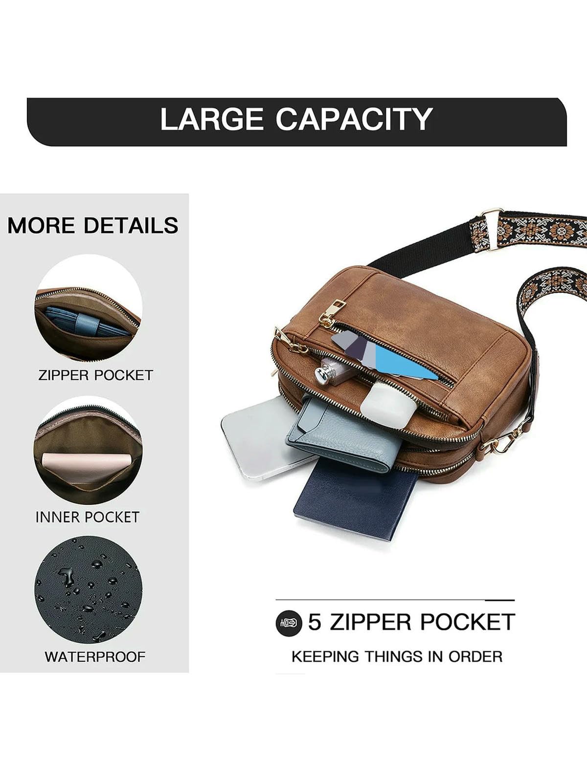 Modna damska torba crossbody z zamkiem błyskawicznym, torba na ramię ze skóry PU na co dzień, modna wszechstronna wysokiej jakości torba na codzienne dojazdy do pracy