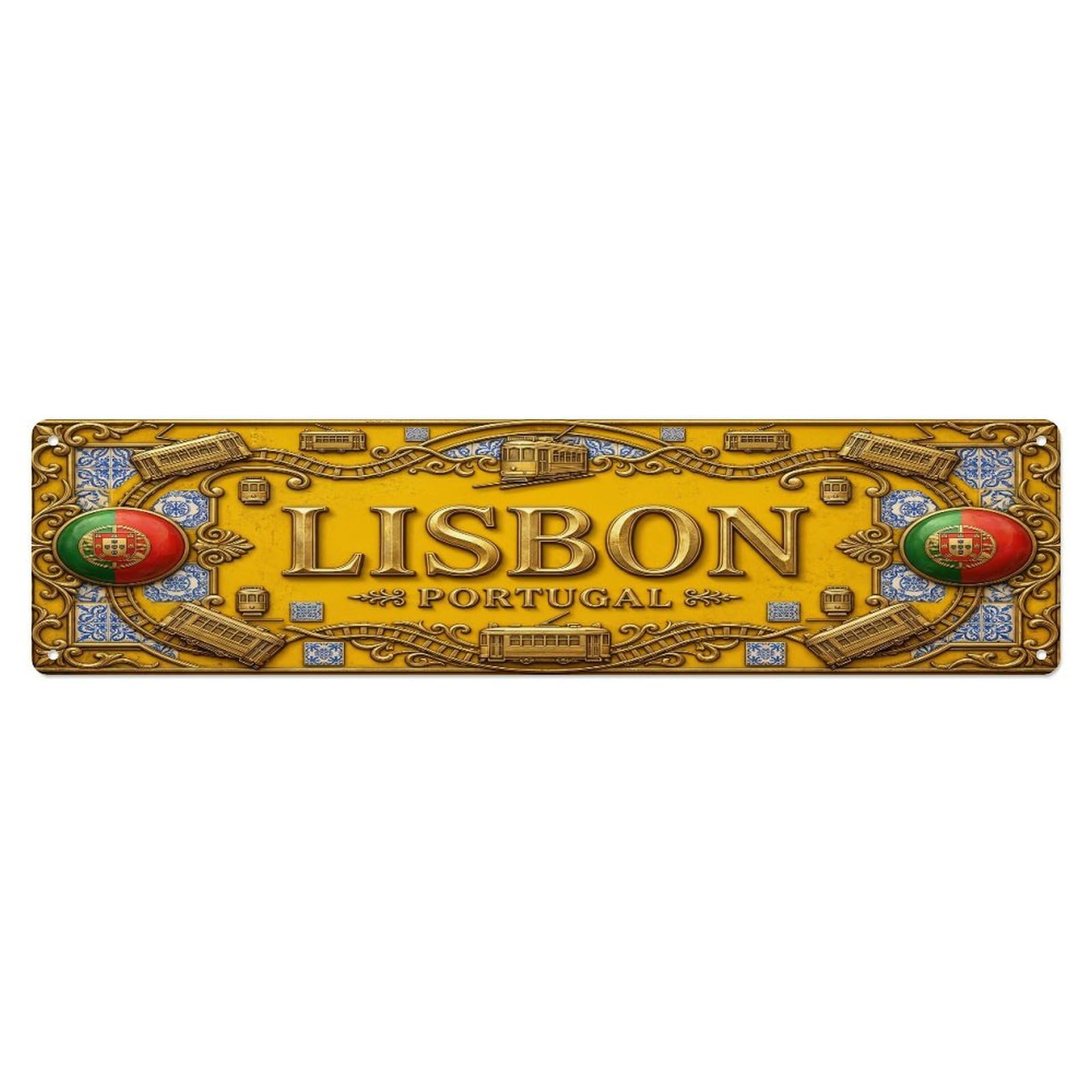 Vintage Lisbon Portugal Flag Pattern Metal Tin Sign