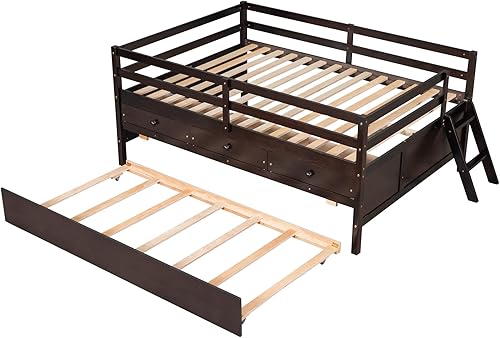 Miniatura 58 de Quarte Sofá cama multifuncional de tamaño individual con nido y estantes plegables en ambos lados, sofá cama con marco de madera y listones, para