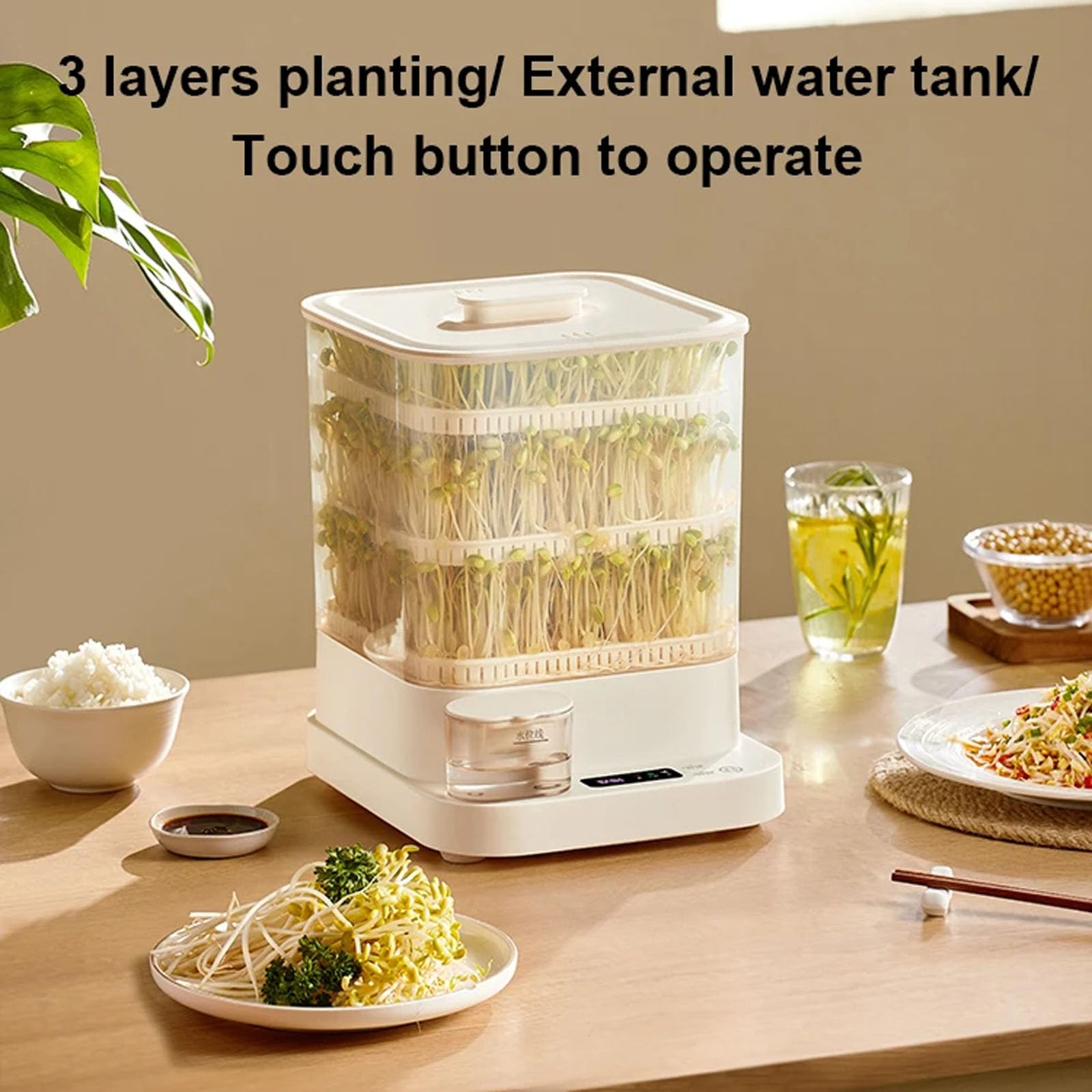 Machine Automatique de Germination de Haricots, germoir de graines Domestique de Grande capacité de 1,5 L, Outils de Germination à température constante avec Plateau de Germination (3 Couches)