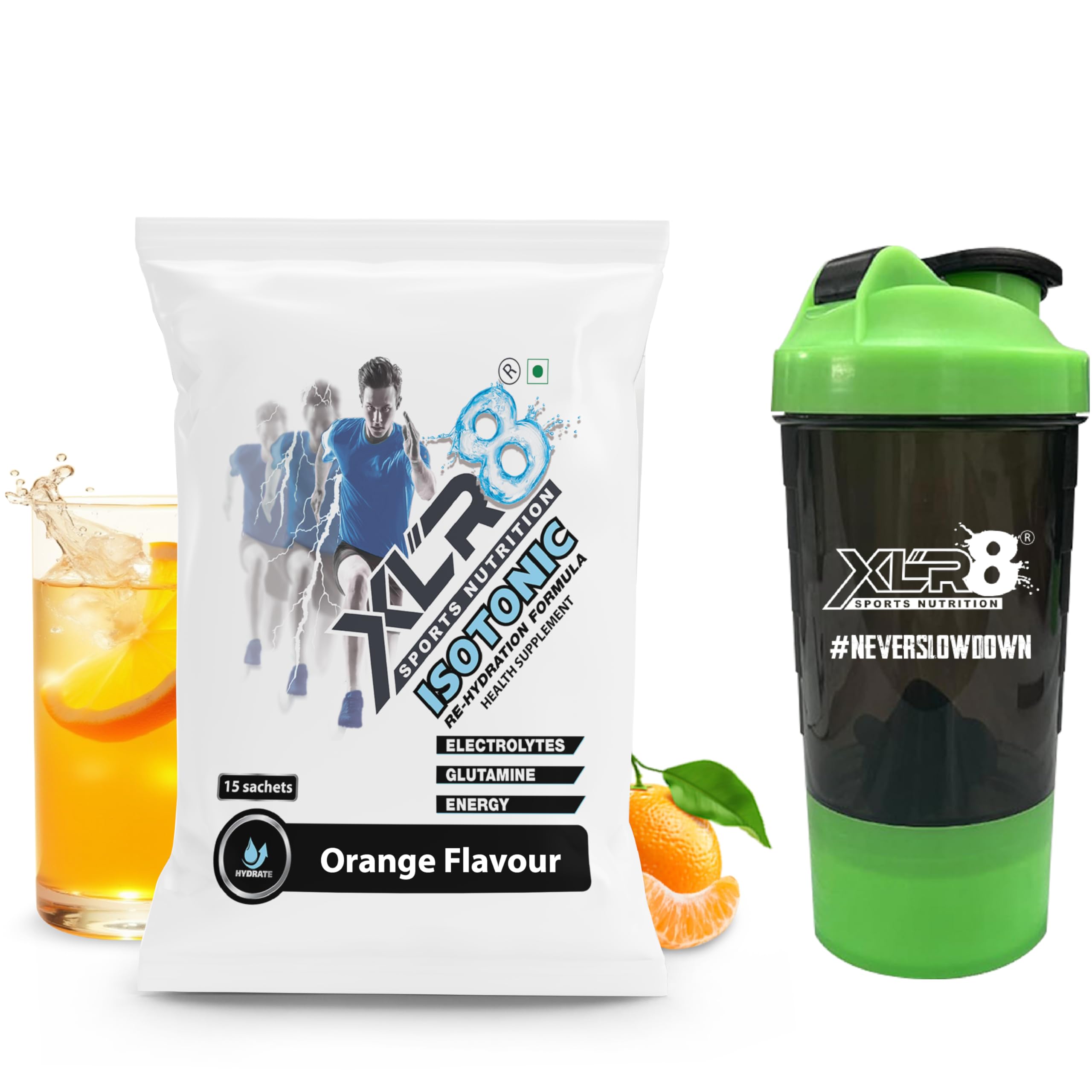 XLR8 Electrolytes Powder | Energy Drink Hydration Powder - Orange, 300g & Shaker | Isotonic Gym Workout & Endurance Supplement-image-10