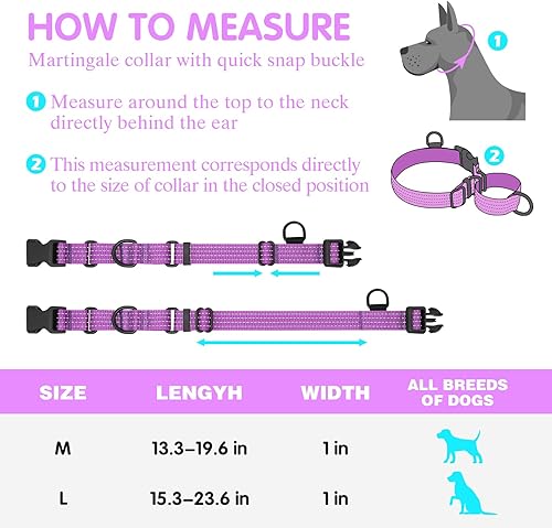 Miniatura 6 de Collar Martingale para perros de entrenamiento, 1 unidad, collares reflectantes ajustables con hebilla, sin tirones, evita que se resbalen para
