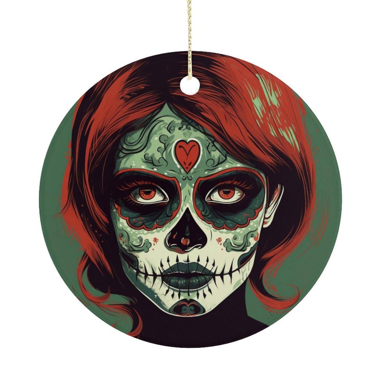 Adfgyerh Women's Style Skull Makeup Hanging Ceramic Ornaments, Christmas Tree Decorations, Funny Home Decor Gifts For Sisters & Work Best Friends