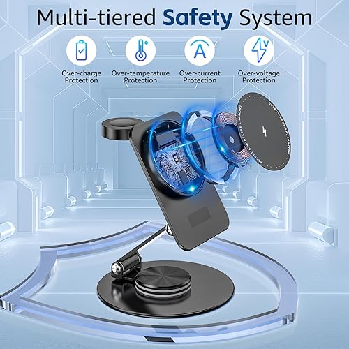 Miniatura 4 de Aukvite Soporte de carga Magsafe 2 en 1, soporte de carga seguro giratorio de 360 para iPhone 15 Pro 14 13 12, estación de carga inalámbrica
