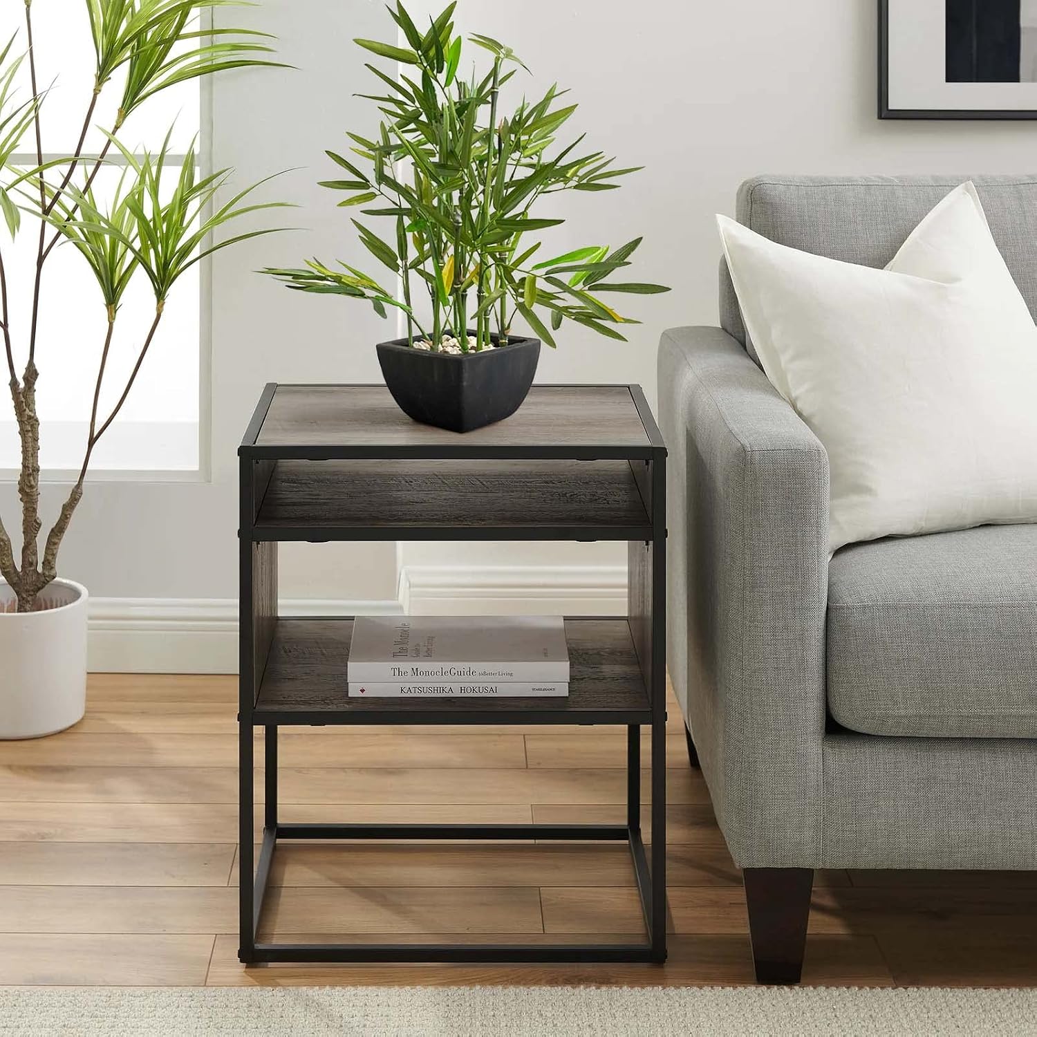 Westcharm 18 inch Faux Bamboo Plant - Lush Artificial Bamboo in Black Polyresin Pot with Decorative River Stones for Home Office Kitchen Living Room Countertop Mantel
