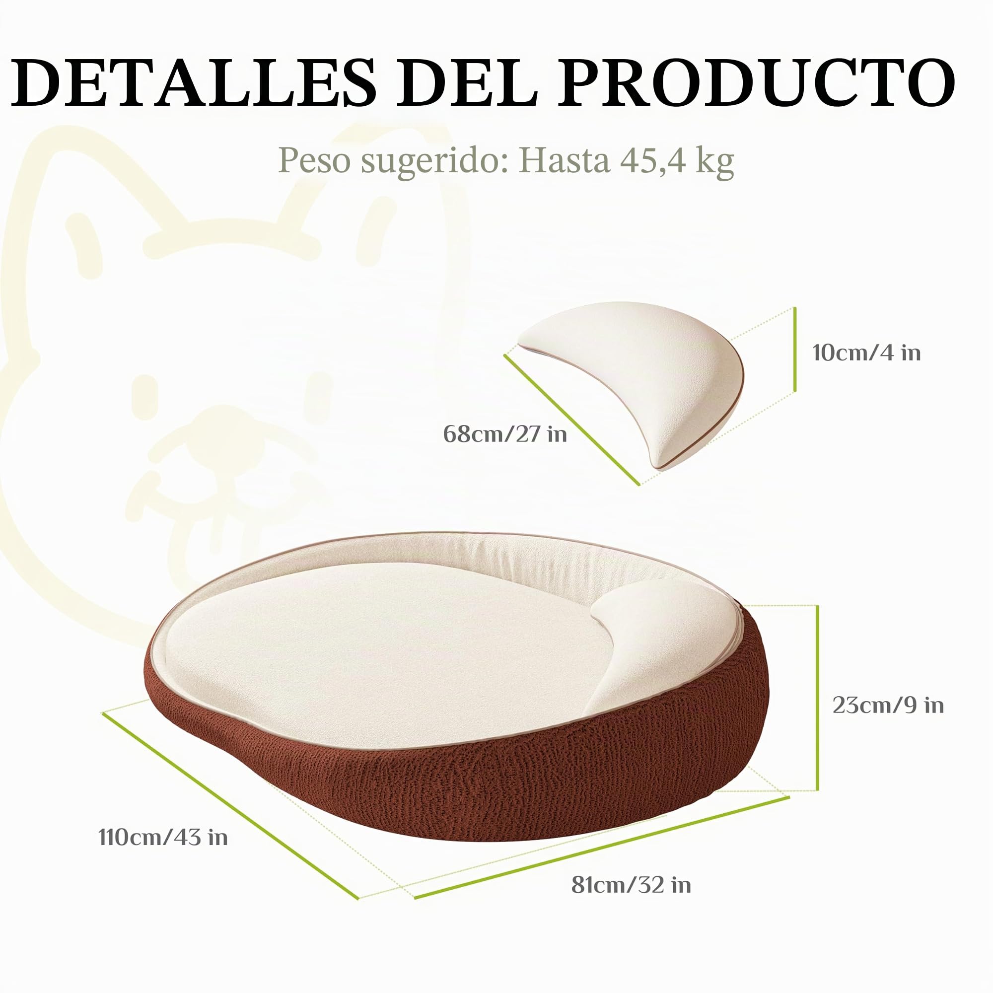 Cama ortopédica XXL para perros con cojín – Cómodo sofá para perros de espuma viscoelástica, funda extraíble y lavable – Cama para perros grandes, duradera y acogedora