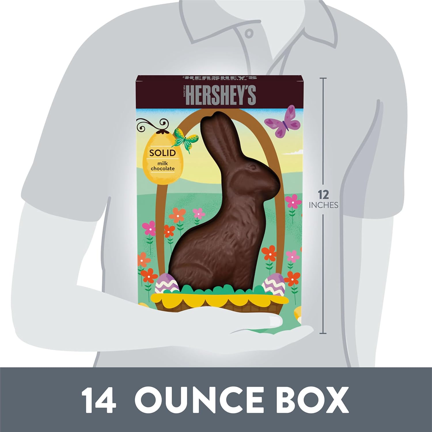 HERSHEY'S Solid Milk Chocolate Bunny, Easter Candy Gift Box, 14 oz