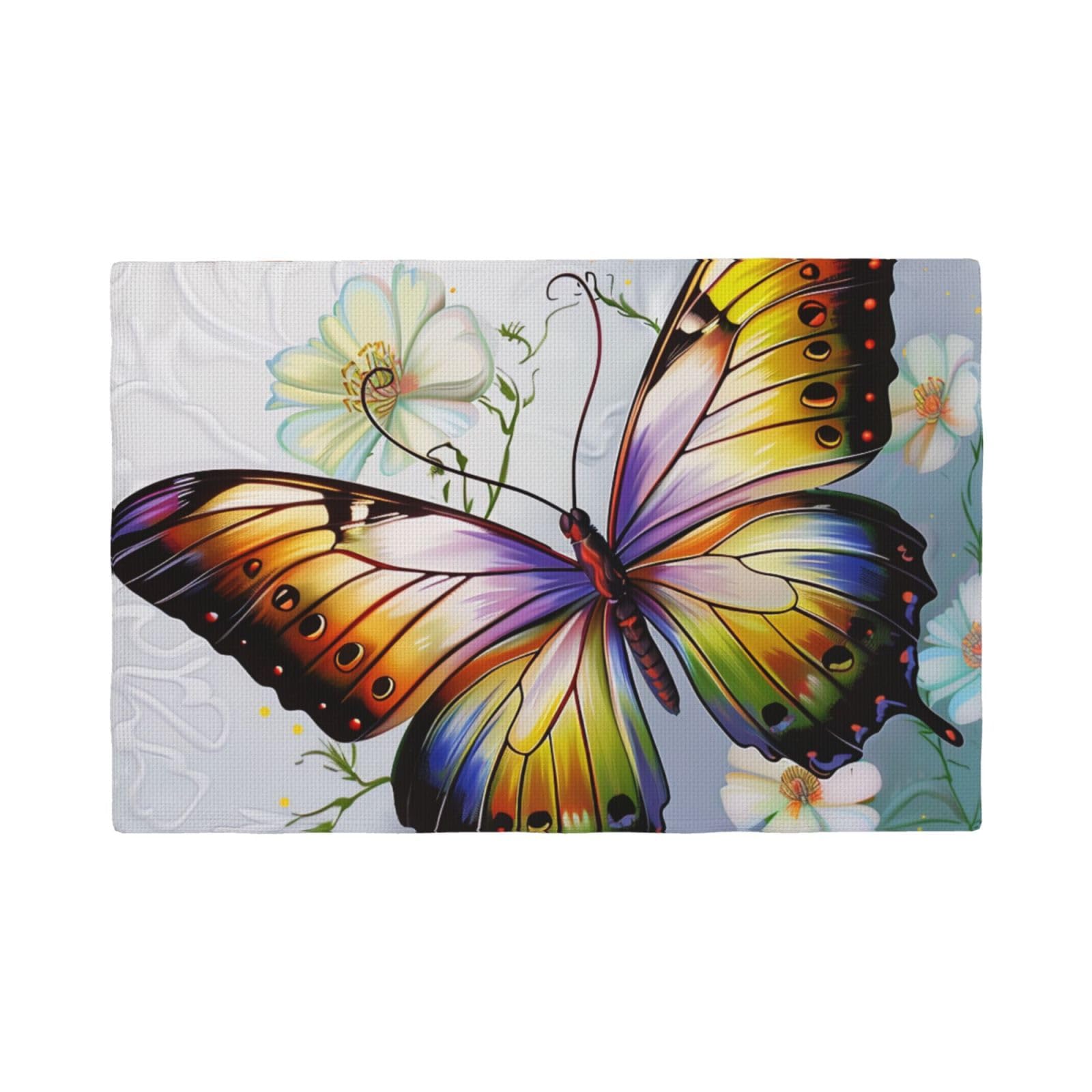 Pretty butterfly Flower Print Placemats Set, Heat Resistant Washable Placemat 12x18in Table Mats for Party Kitchen Dining Table Decoration Indoor Outdoor, Four Pieces