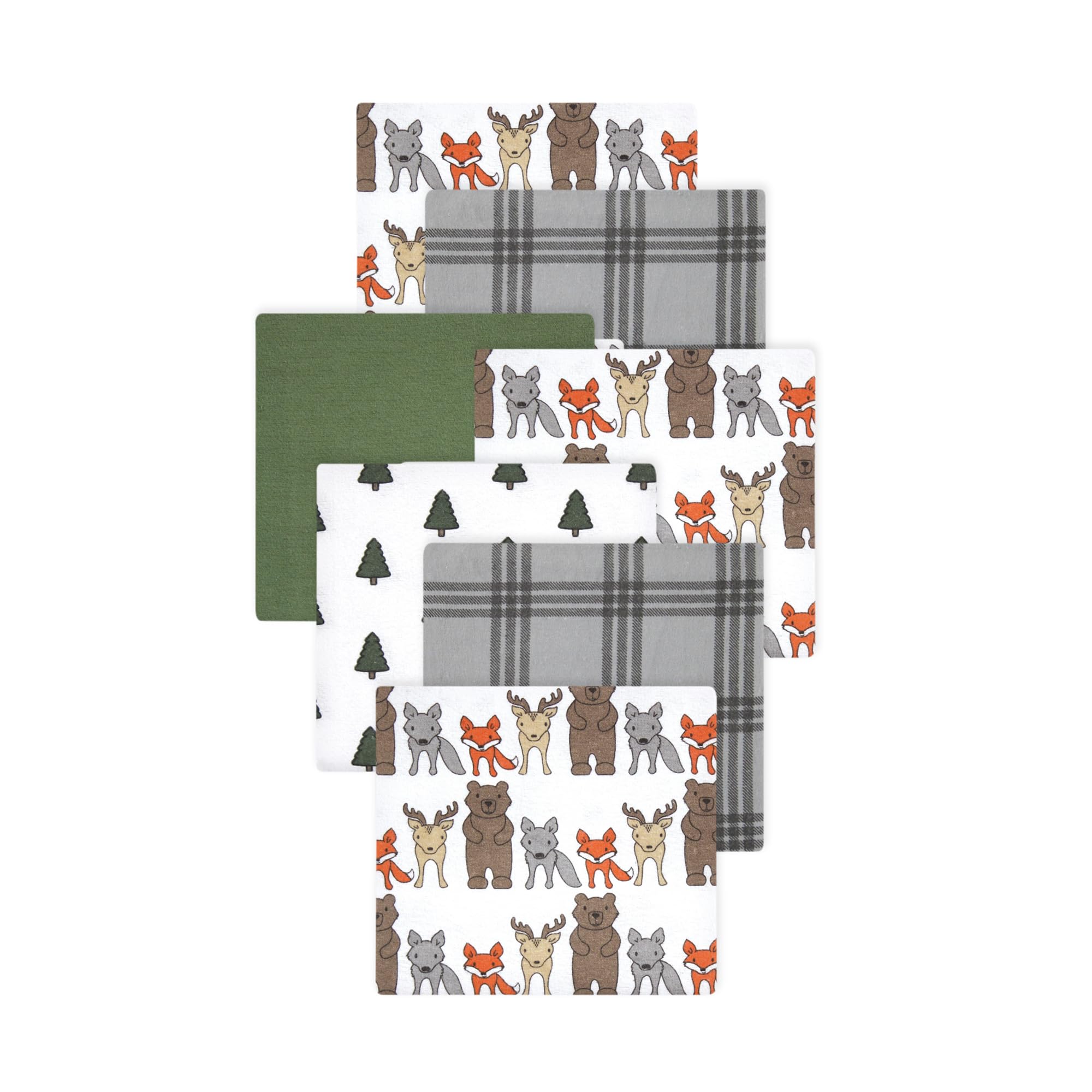 Little Treasure Hudson Baby Cotton Poly Flannel Receiving Blankets Multipack, Grey Wild Forest, 30x30 inches