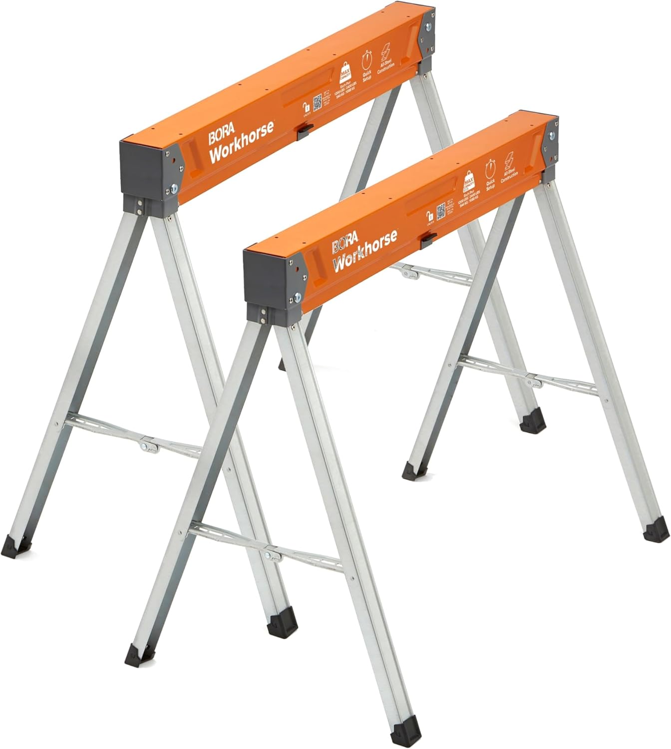 BORA Workhorse XT Saw Horses 2 Pack Folding Heavy Duty Sawhorse Pair with Adjustable Legs - Heavy Duty Saw Horse for Contractors Portable Workbench with Built-In Bottle Opener - PM-3330T