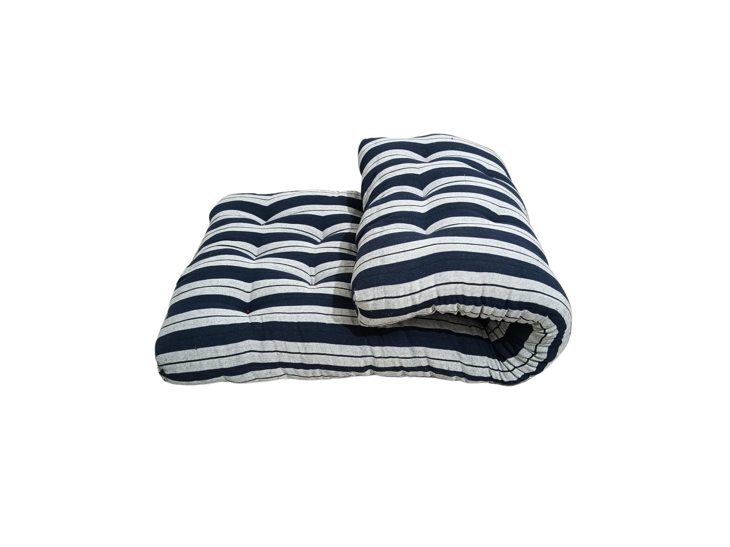 Unite Source Soft Black Cotton Filled Foldable Quilt | Single Bed Rui ka Mattress(6 x 3 Feet or 72 x 36 Inches, Blue-White Striped Color)-image-39