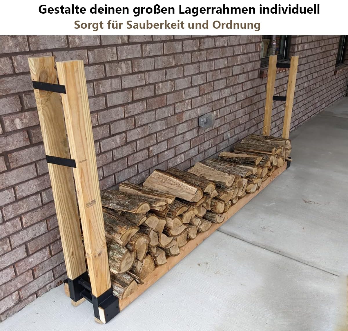 Artigarden Zewnętrzny regał na drewno kominkowe, zestaw do montażu z 4 drążkami nośnymi do układania w stos drewna opałowego, wytrzymały stelaż na drewno kominkowe "zrób to sam", 50 x 100 mm, czarny