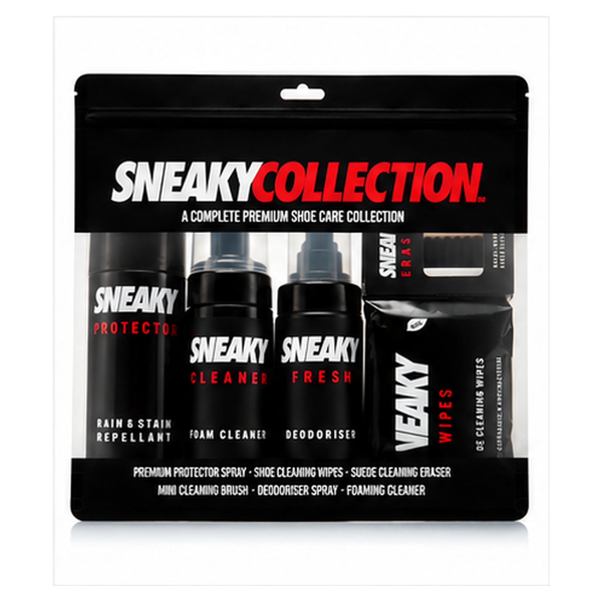 Sneaky Complete Shoe Care Kit - shoe trainer and suede protector spray cleaning kit, Black