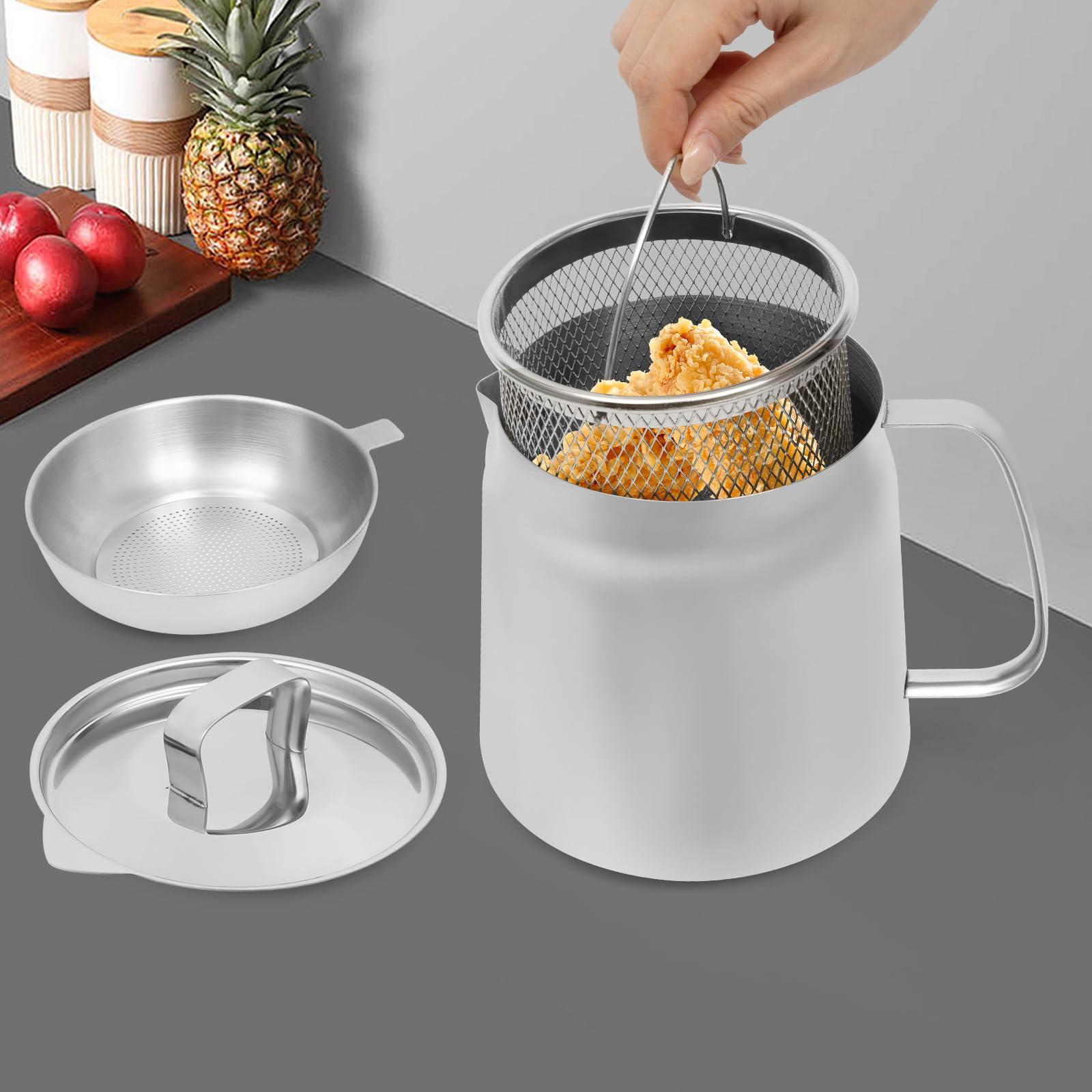 KAPIPALA Vaso per filtro dell'olio in acciaio inox 304, 2 l, con filtro a maglia fine e cestino per friggere, in acciaio inox, per vari forni, filtri e olio da cucina per casa, cucina, ristorante