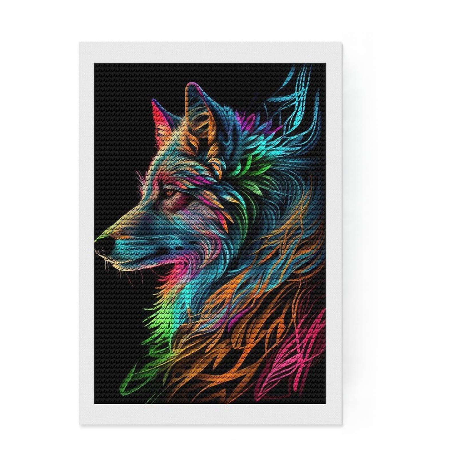 Junmoney Wolf Pop Art Animal Diamond Art Canvas 8"x12", Birthday Gift, for Adults, Creative Leisure Activity, Aesthetic Room Decor
