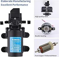Vista 2 de 12V DC Fresh Water Pump with 2 Hose Clamps,Self Priming Sprayer Pump with Pressure Switch,12 Volt High Pressure Pump Diaphragms,4.5 L/Min 1.2 GPM 85