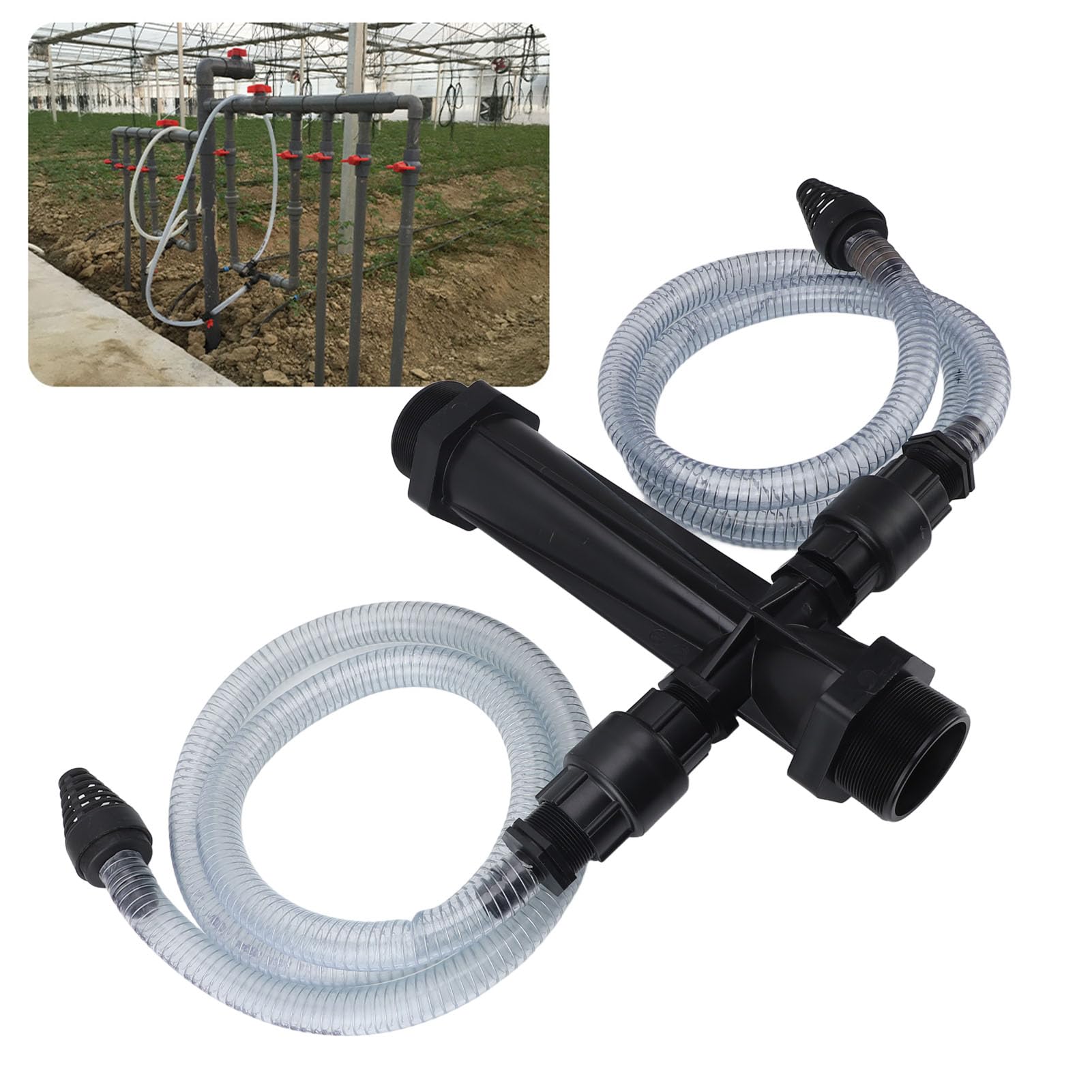 FLEXMAN Inyector Fertilizante para Riego por Goteo, Dispositivo Inyector Mezclador Fertilizante con Válvula Retención, Tubo Agua, Dispositivo Riego Venturi para Granjas Jardines (3 pulgadas)