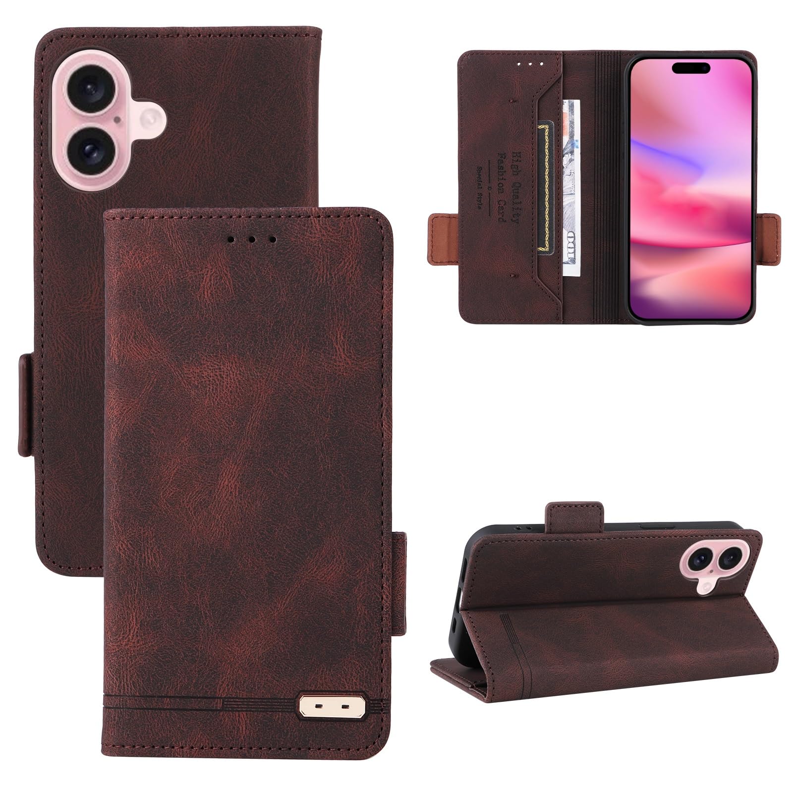 Accessoire téléphonique étui portefeuille compatible iPhone 16 - 8