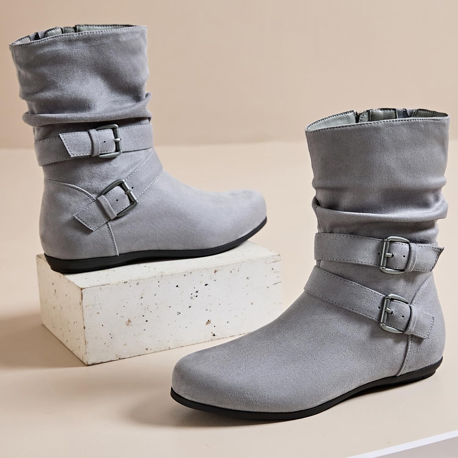 Luoika Women's Wide Width Low Heel Side Zipper Ankle Boots - Image 6