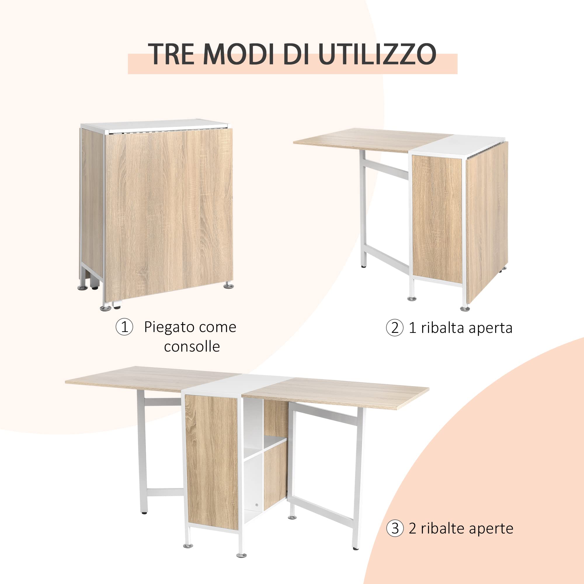 HOMCOM Tavolo Multiuso Design Pieghevole con 4 Scompartimenti 169 × 62 × 75cm