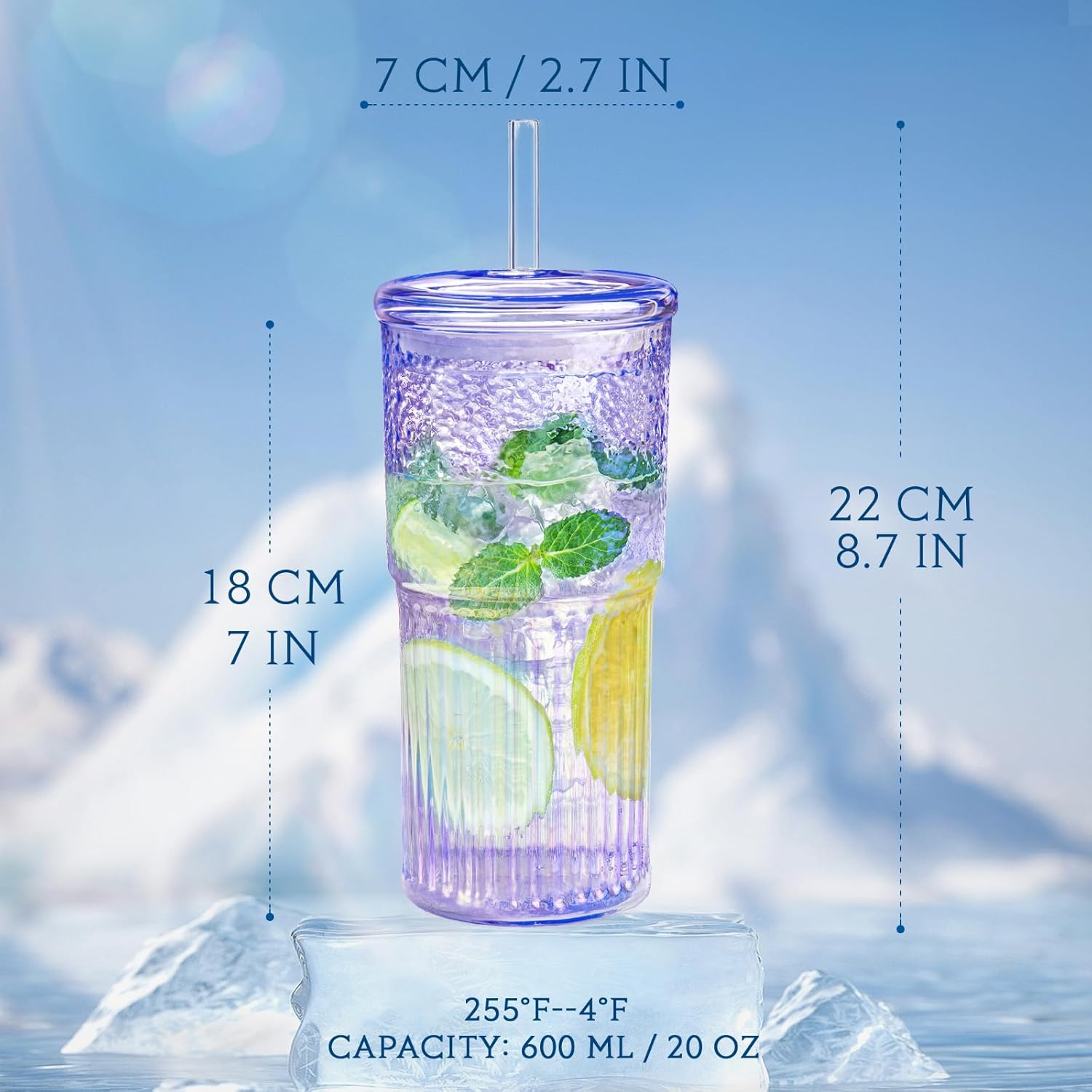 Puraville 2 Pack 20oz Glass Gups with lids and Straws, High borosilicate Reusable Iced Coffee Cup Tumbler, Leak Proof Driking Glass Mug for Water, Juices, Cocktails, Violet Purple - Image 2
