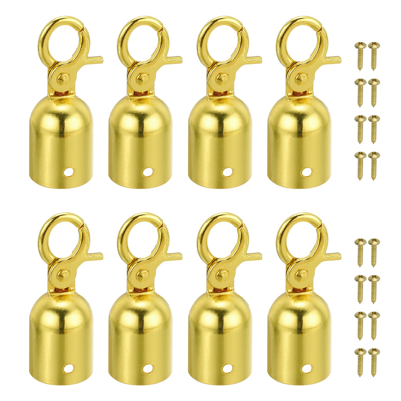 PATIKIL 1.1"x3" Tope De Cuerda Para Poste, 8 Piezas Tapas Para Extremos De Cuerda Con Ganchos Para Control De Multitudes Divisor De Cola, Dorado