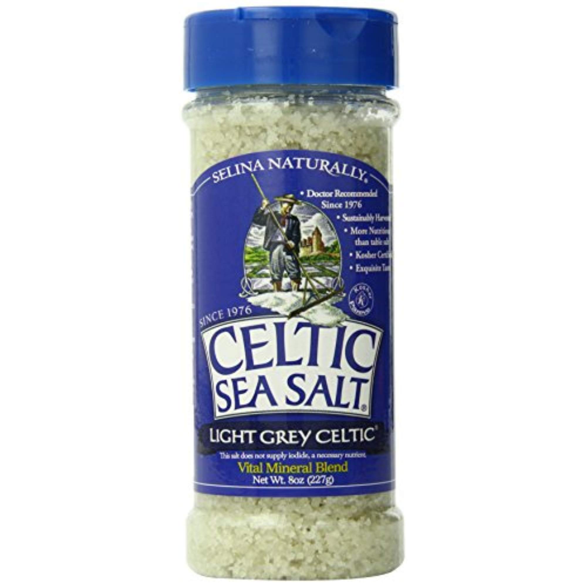 Light Grey Celtic Sea Salt Shaker – Easy to Use, Large Refillable, Reusable Glass Shaker with Additive-Free, Delicious, Gluten-Free, Non-GMO Verified, Kosher and Paleo-Friendly, 8 Ounces