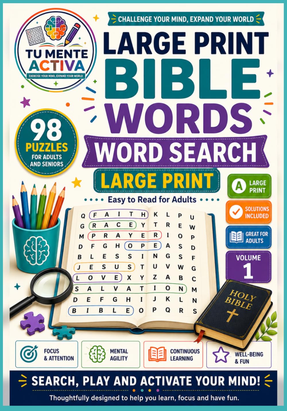 Large Print Bible Words Word Search: 98 large print word search puzzles for adults and seniors