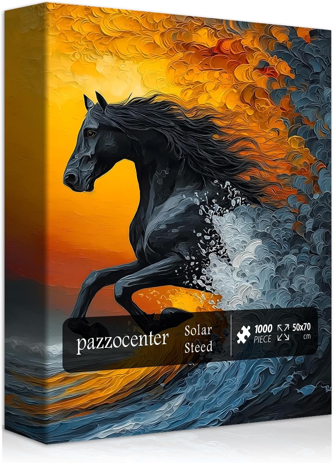 Black Horse Puzzles for Adults 1000 Pieces, Nature Sunset Scenery Puzzle, Galloping Horse Jigsaw Puzzles, Beautiful Animal Oil Painting Puzzles as Home Decor
