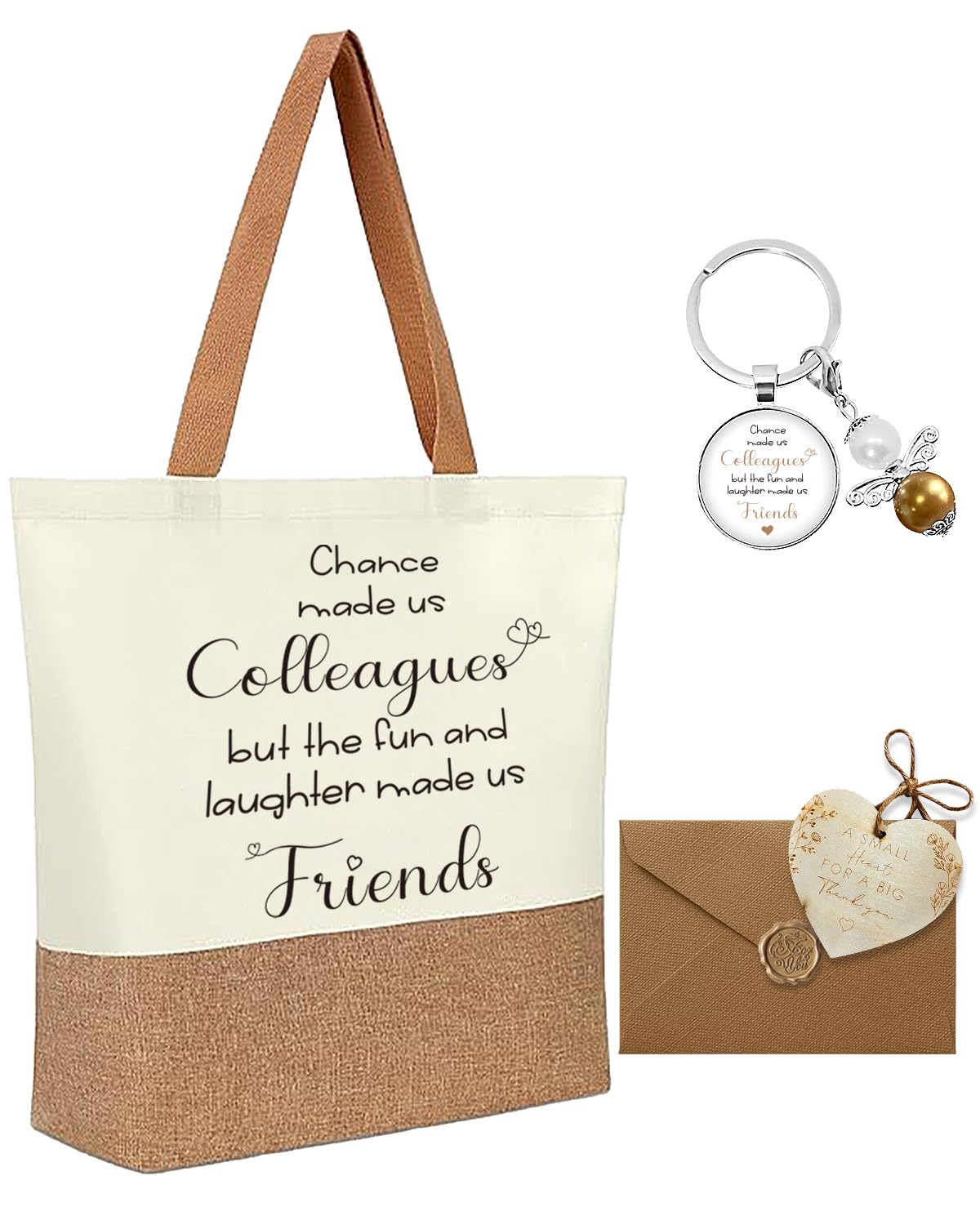 Giftgem Women's Colleague Leaving Gifts For S - Funny Goodbye Presents For S, 3Pcs Gift Farewell Jute Bag Angel Keyring Leaving Card