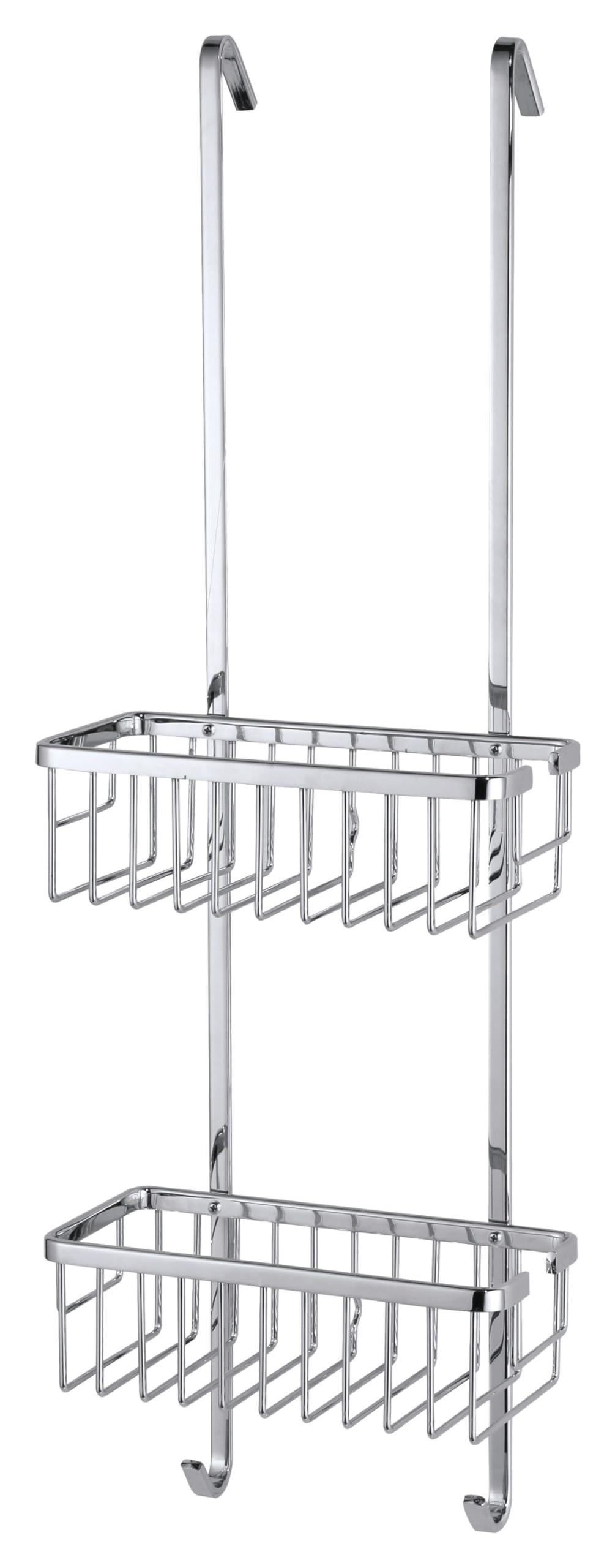 tesa Aluxx Hanging Shower Organiser - Chromed Aluminium Two-Tier Shower Caddy - Hooks on Shower Door - No