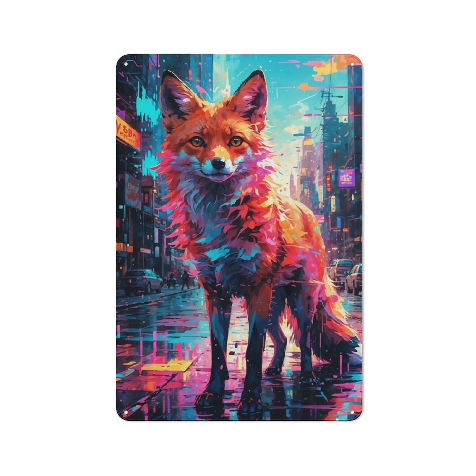 Junmoney City Slicker Fox For Garden Room Or Summerhouse, Vintage Tin Sign 30X20cm, A Metal Wall Feature For Garden Rooms And Summerhouses