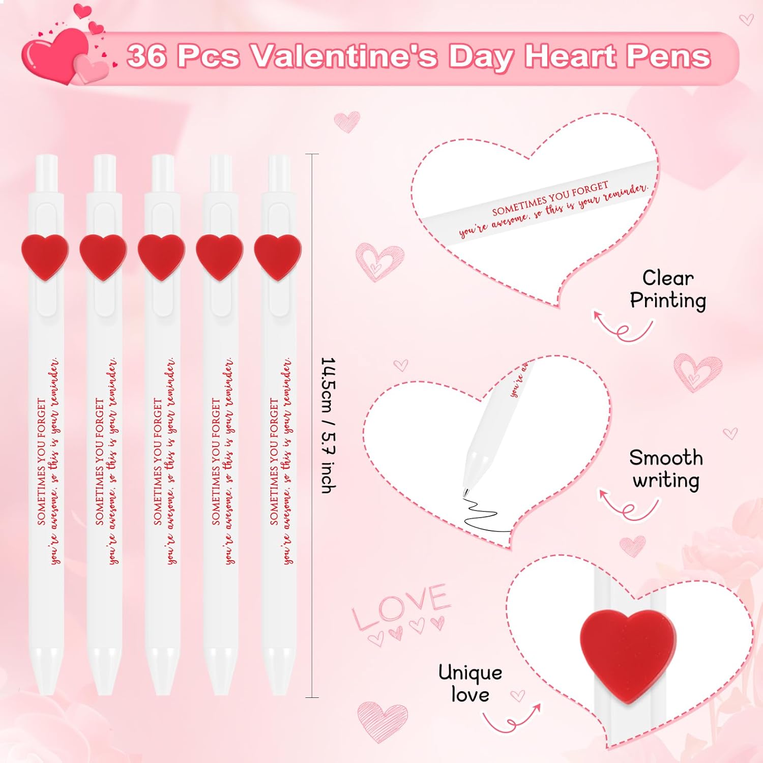 Jetec 36 Sets Valentine's Day Pens Bulk Heart Employee Appreciation Gifts Inspirational Ballpoint Pens and Funny Valentines Cards Thank You Gifts for Coworker Teacher Staff Nurse Office (Awesome)