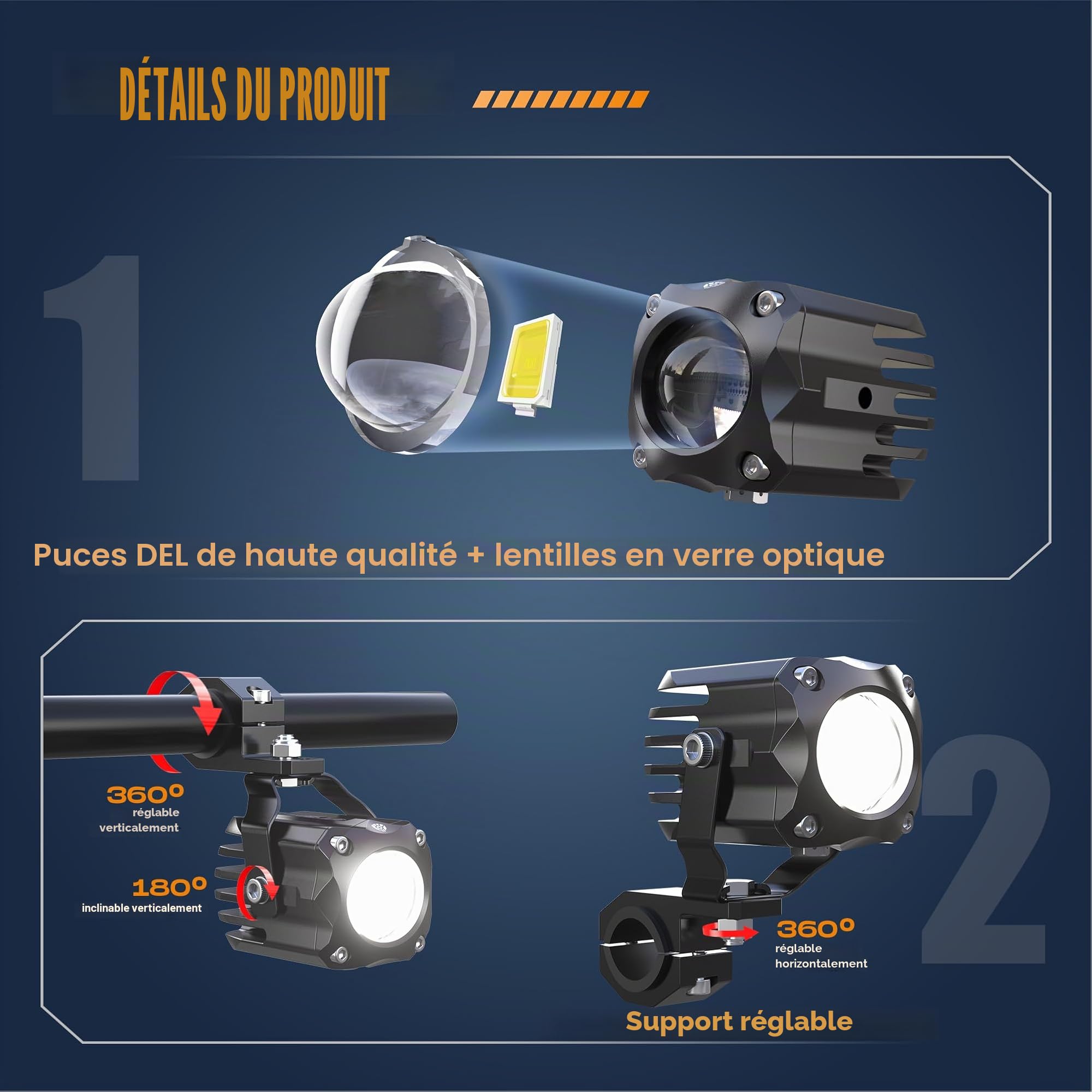 Future Eyes F150S phare additionnel moto led feux auxiliaire moto homologué