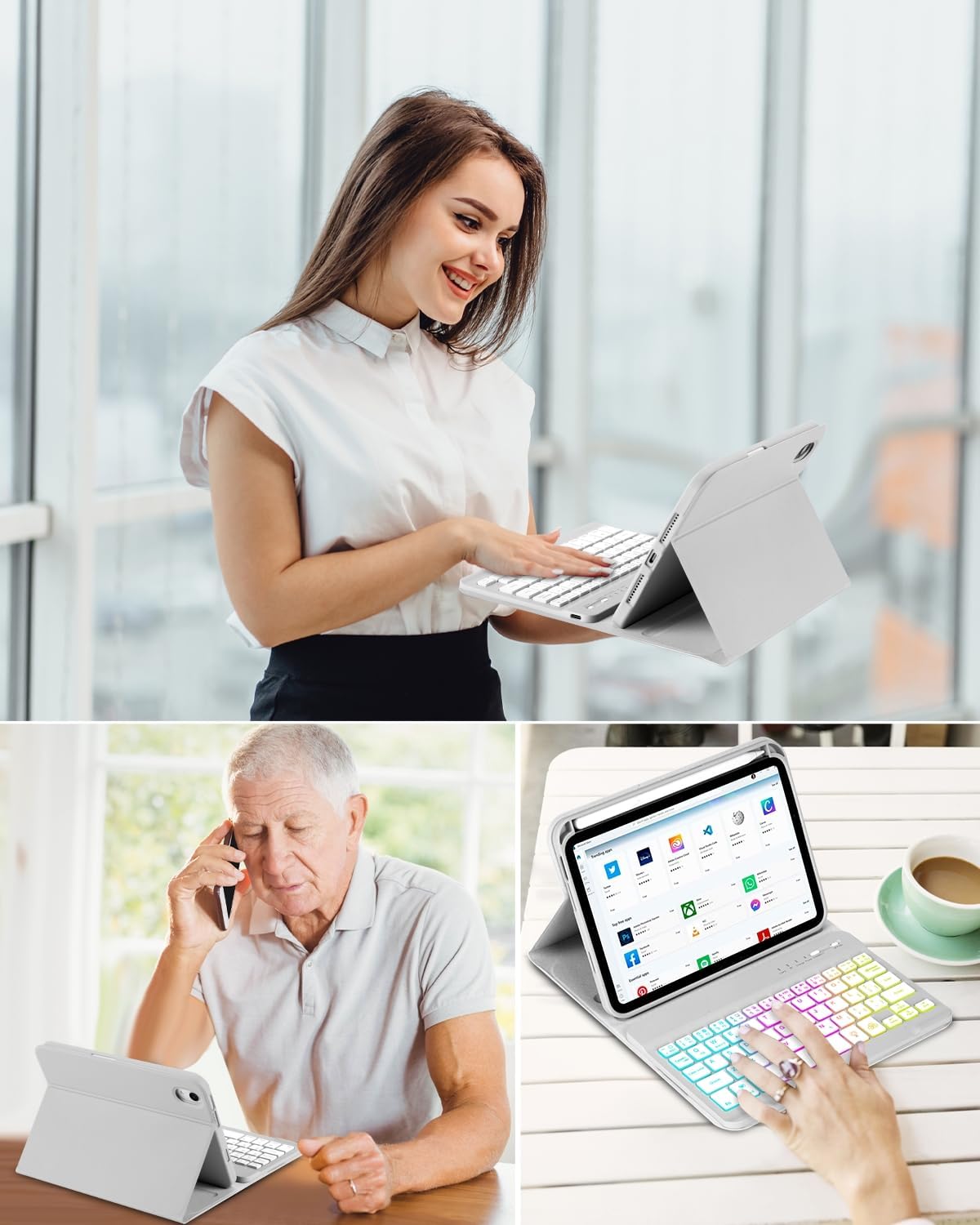 EAMPANG Case with Keyboard Mouse for iPad mini 7th(A17 Pro,2024)/6th Generation 8.3 inch,7 Color Rainbow Backlight Detachable USB-C Keyboard Magnetic Case with Pen Slot for iPad mini 6 7 Grey